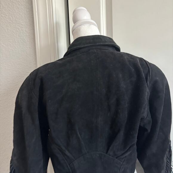 VTG Outerwear by Phoenix 80s Black Suede Fringe Leather Cropped Jacket Western M - Picture 9 of 15